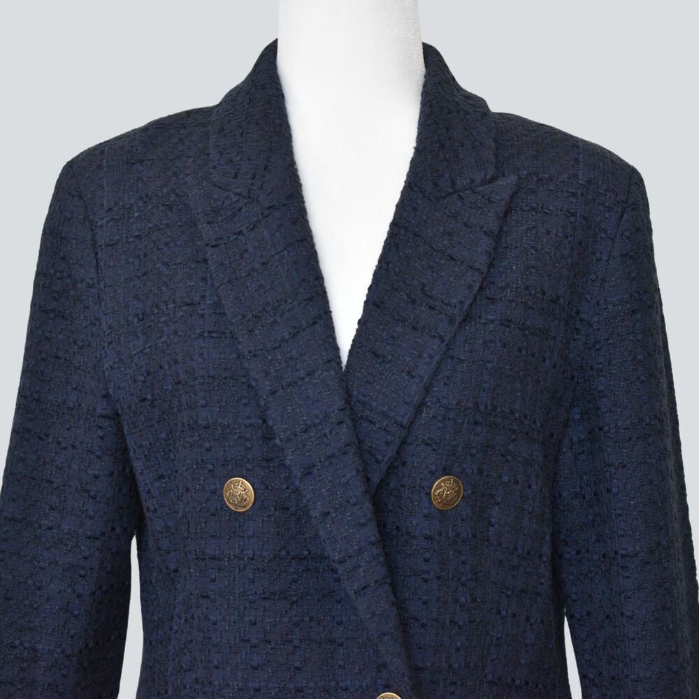 LOFT Navy Tweed/ Boucle Double-Breasted Blazer With Gold-Tone Buttons Size 10 - Picture 5 of 11